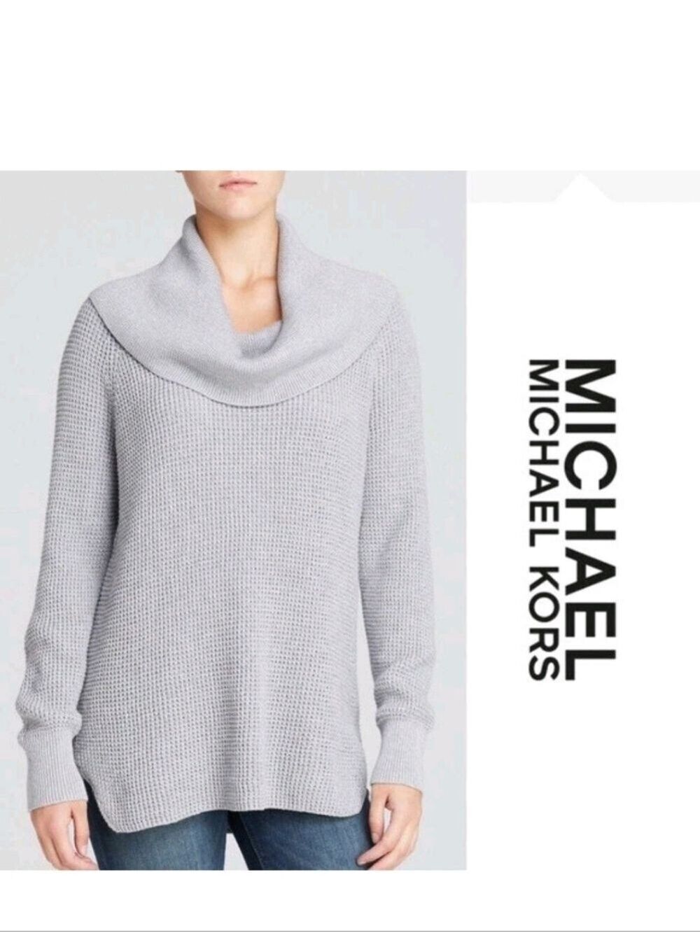 Michael Kors Gray Waffle Knit Cowl Neck Sweater Womens PM